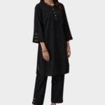 Black Wooden Button Cotton Suit
