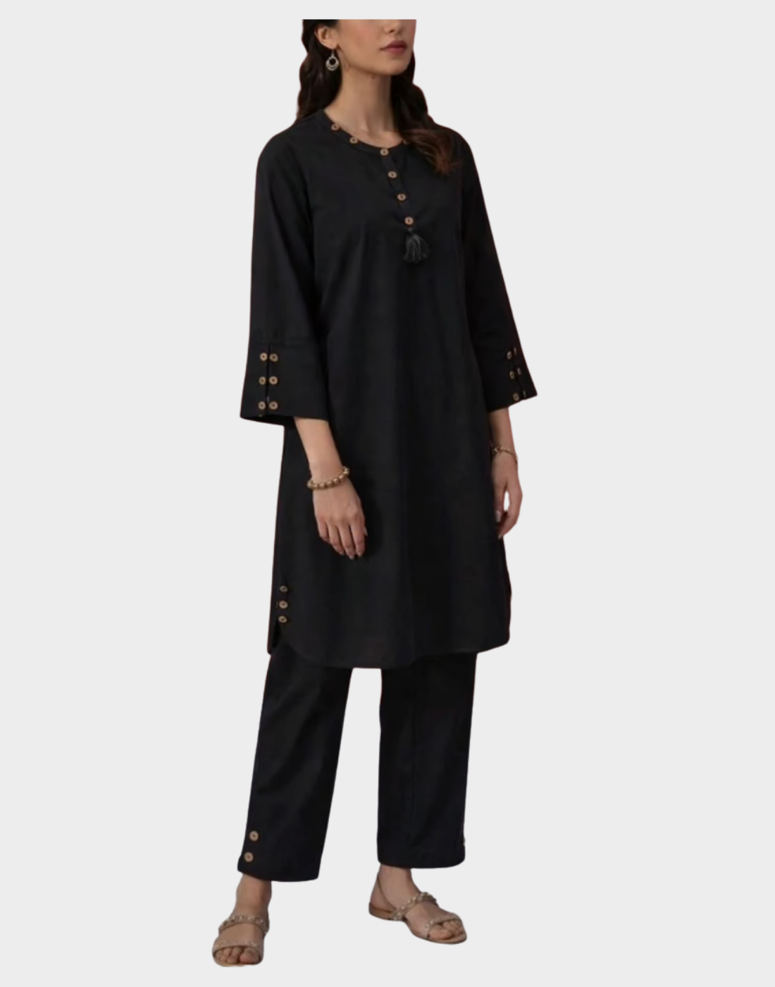Black Wooden Button Cotton Suit