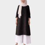 Black and White Cotton Suit with Chiffon Scarf