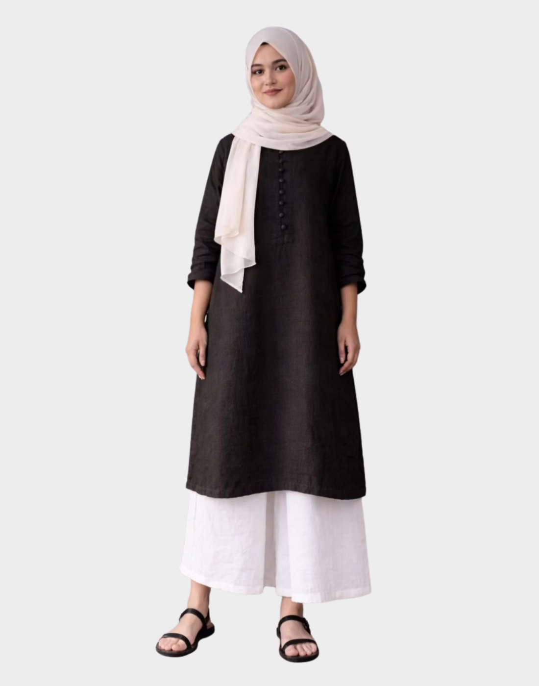Black and White Cotton Suit with Chiffon Scarf