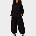 Black Balloon Shalwar with Short Shirt - Irish Georgette