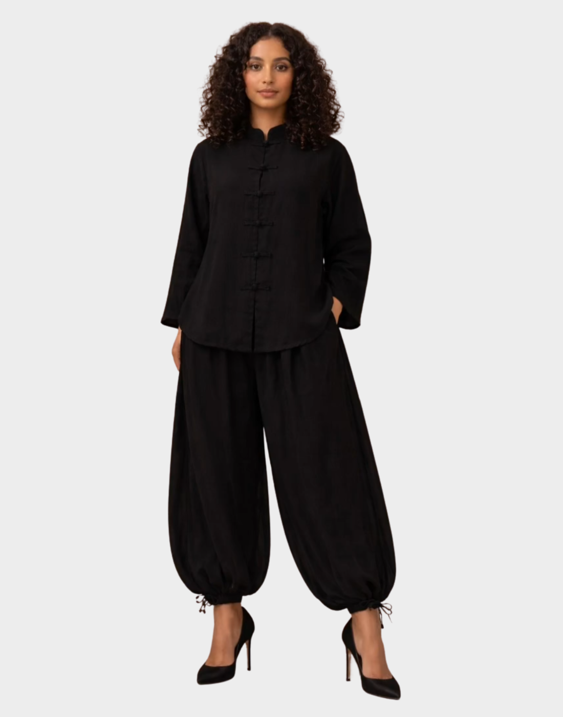 Black Balloon Shalwar with Short Shirt - Irish Georgette