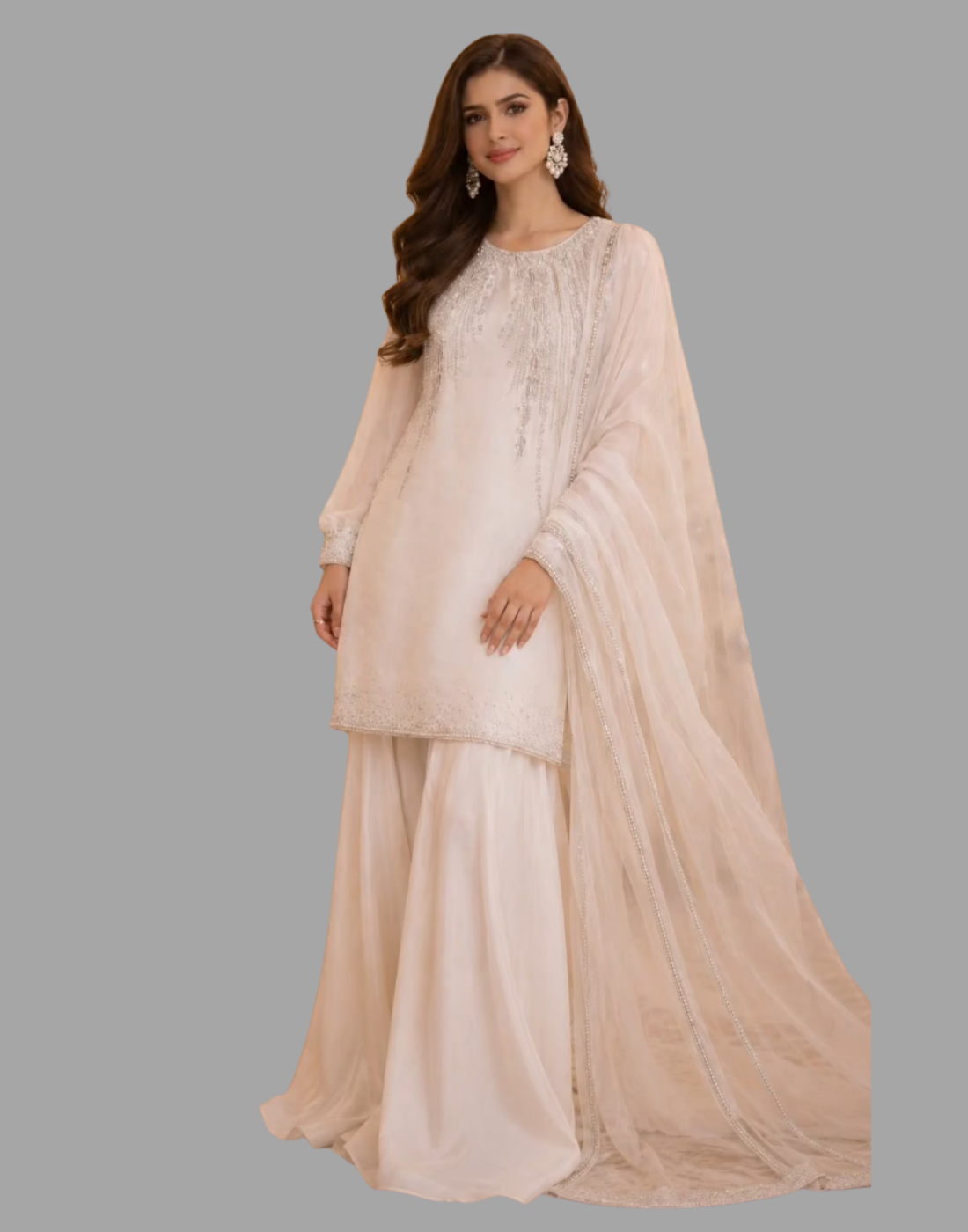 Festive Silk 3pc Suit - Tussle Silk with Organza Dupatta